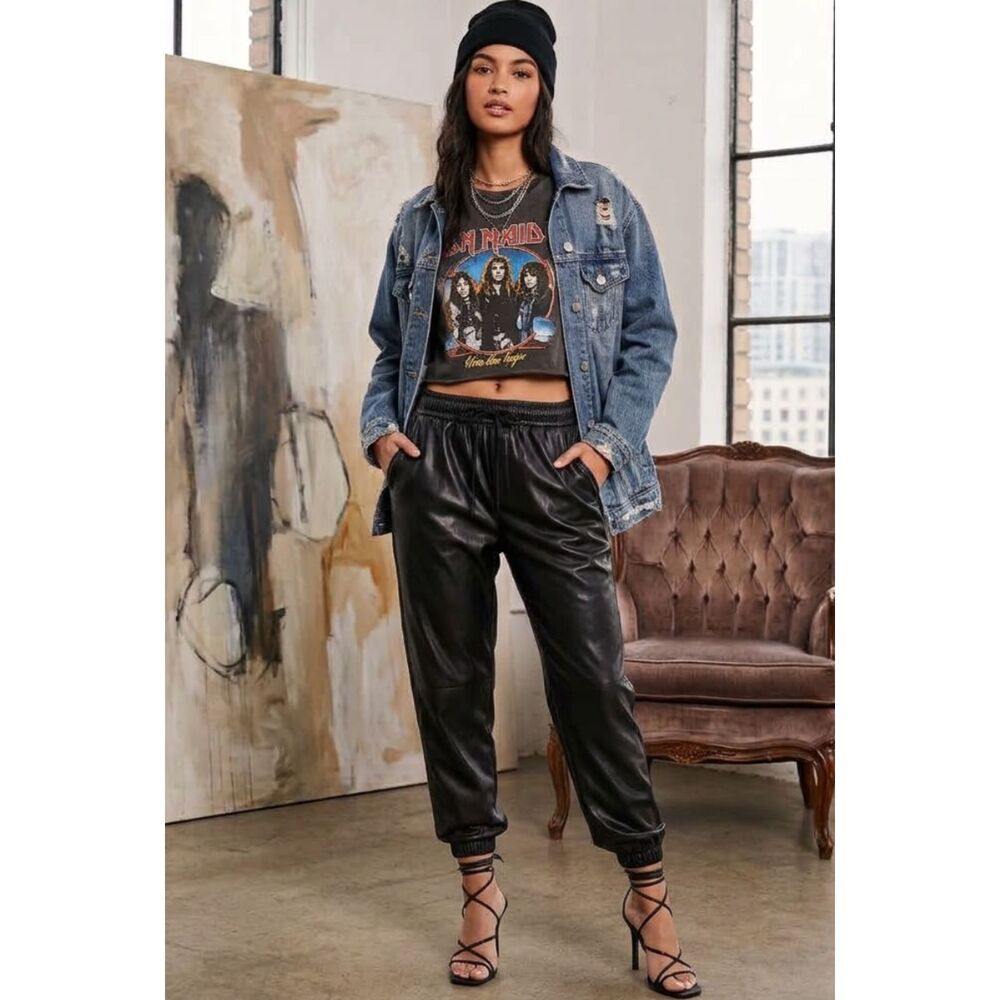 Steve Madden BB Dakota Walk It Out Faux Leather Jogger Pants Women's Size XXL